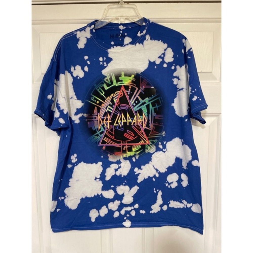 Mens S Hysteria Neon Graphic T-Shirt Def Leppard Licensed Bleach Dye Rock Band